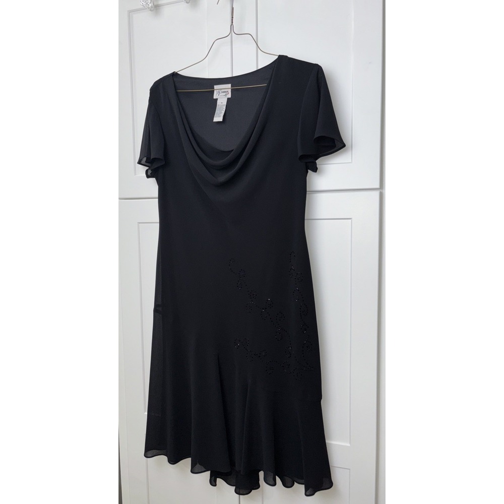 Vintage DJ SUMMERS Sequin Cocktail Dress 16 Black  Flutter Sleeves